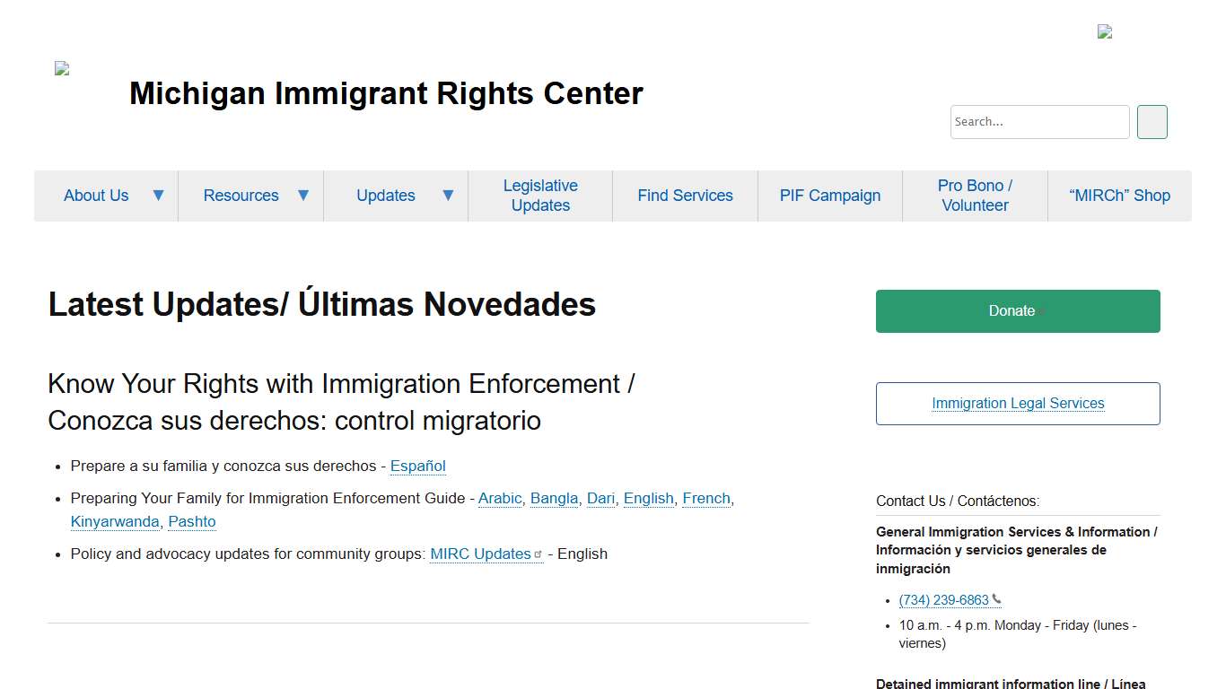 Latest Updates/ Últimas Novedades Michigan Immigrant Rights Center